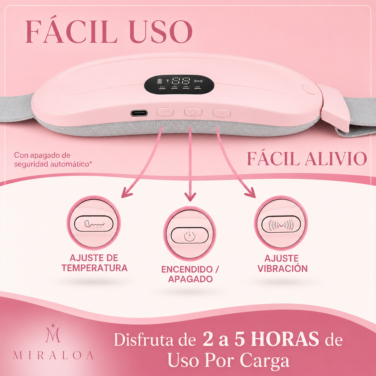 Almohadilla térmica portátil para confort menstrual