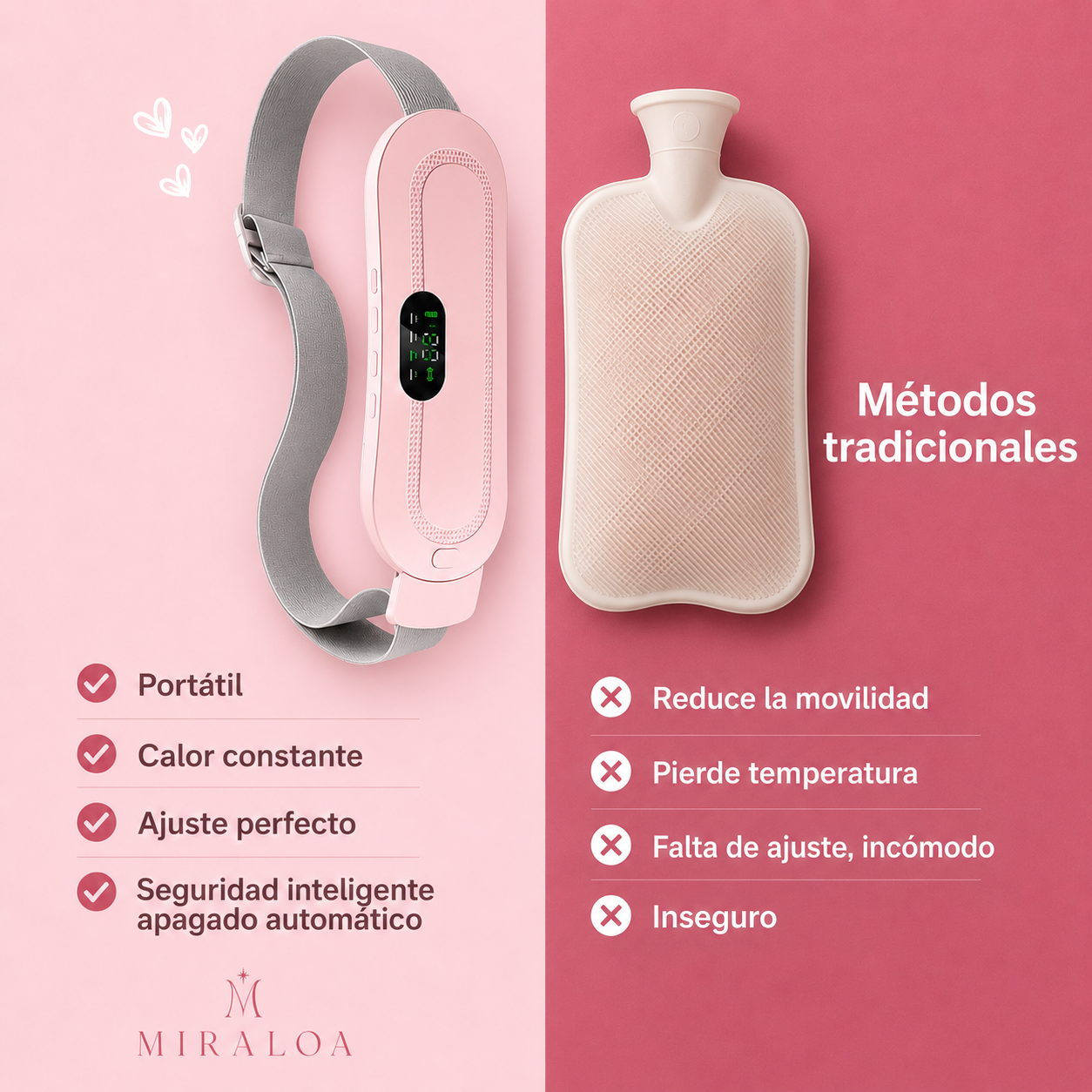 Almohadilla térmica portátil para confort menstrual