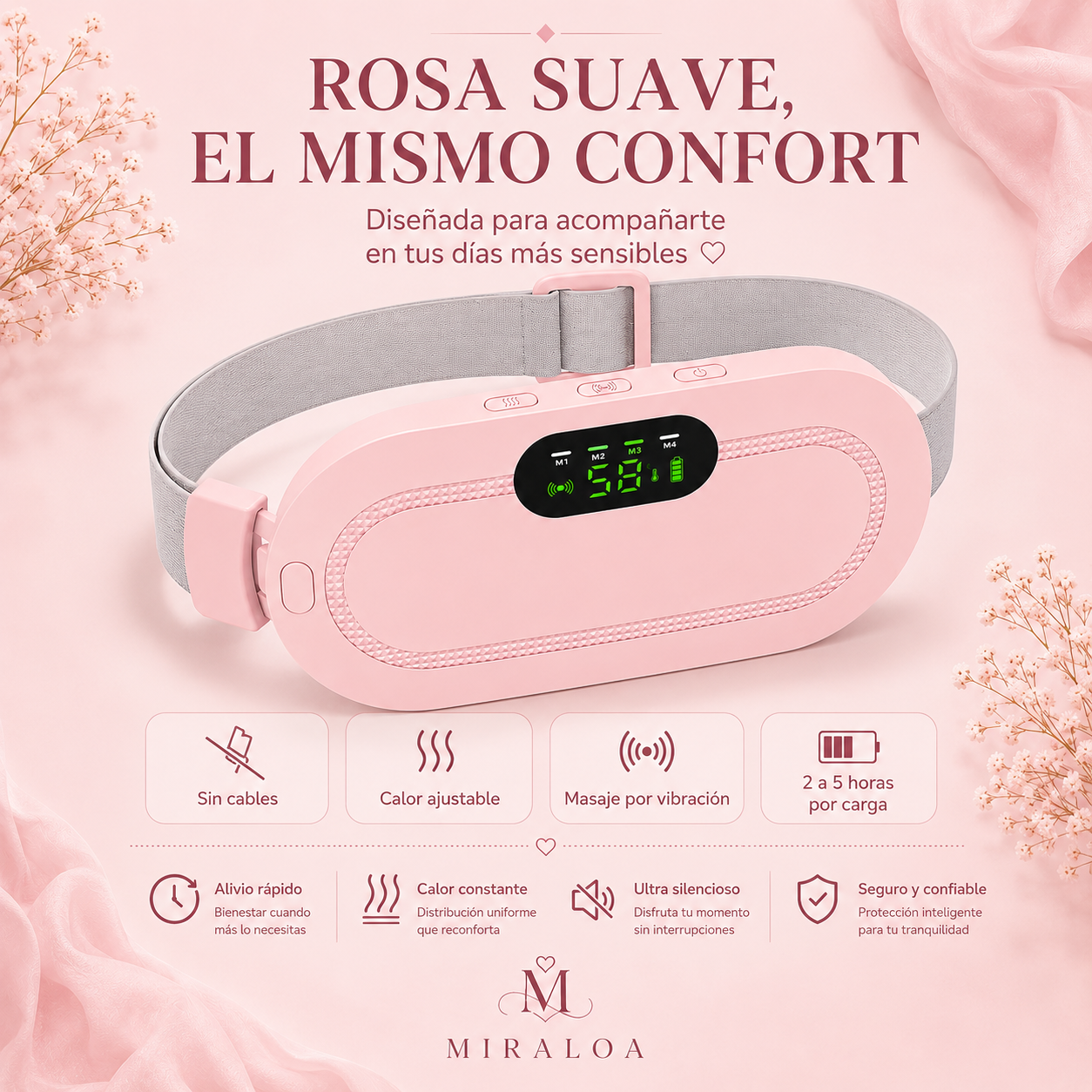 Almohadilla térmica portátil para confort menstrual